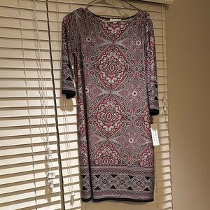 London Style Red and Black Patterned Midi Dress